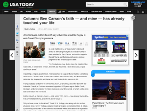 USA Today Column Ben Carson's Faith and mine has already touched your life October 2015